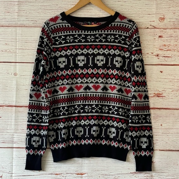 NWT Dolls Kill Too Fast Skull Hearts Sweater Sz S - Picture 5 of 11
